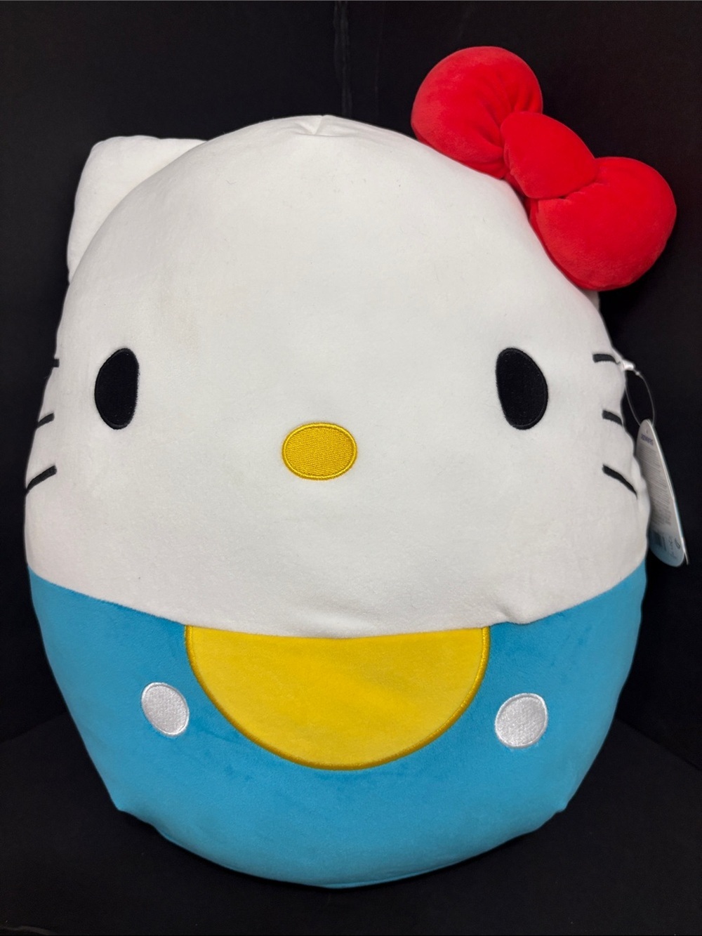 Hello Kitty Squishmallow- White with Red Bow, Blue Outfit & Yellow Accents 18”